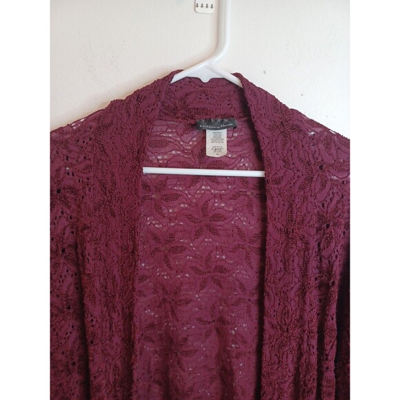 Brittany Black Open Front Cardigan XL Burgundy Lace Longsleeve Boho Lagenlook - Picture 4 of 8